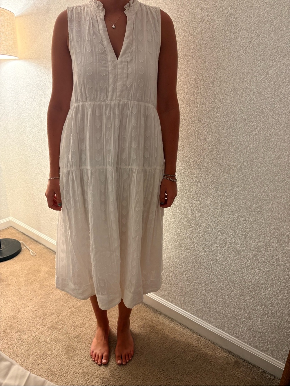 Anthropologie - Maeve White Sleeveless V-Neck Midi Dress